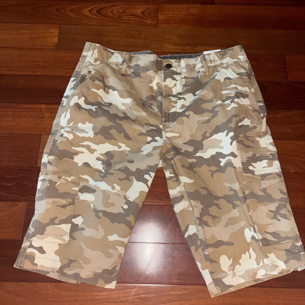 George Tan and Cream Camouflage Shorts